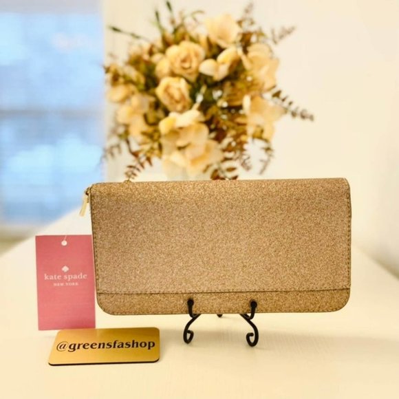 Kate spade shimmy glitter large continental wallet rose gold  new - Picture 3 of 5